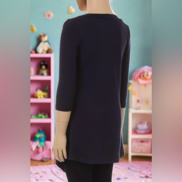 S NEW Girls Solid Navy Blue Dress, Asymmetric Hem, Long Top for Leggings - Picture 4 of 5